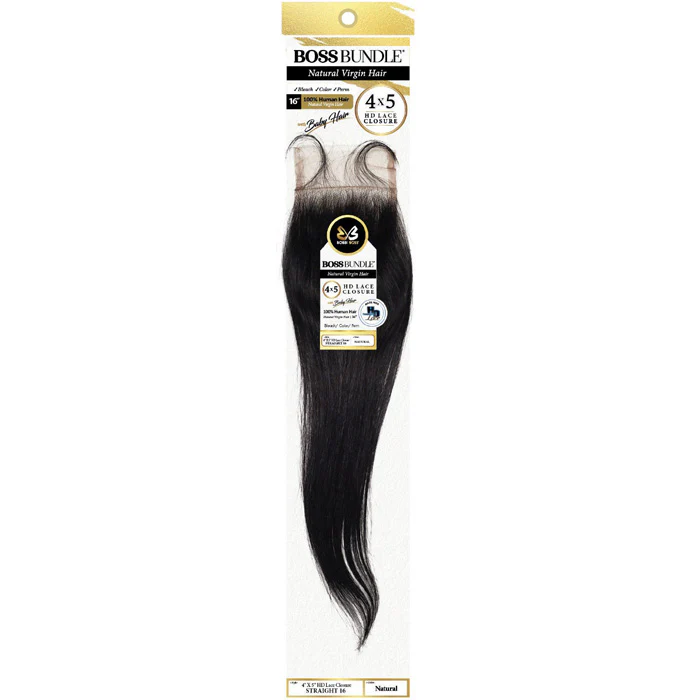 Bobbi Boss Boss Bundle 100% Human Hair 4x5 HD Lace Closure with Baby Hair - STRAIGHT 12"/16" - Image 2