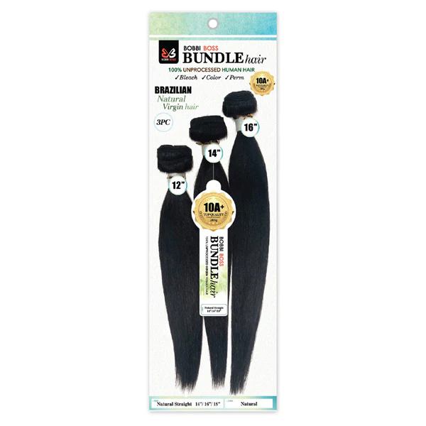 Bobbi Boss 100% Unprocessed Human Hair 10A Weave Bundle - NATURAL STRAIGHT 3PCS 12/14/18"