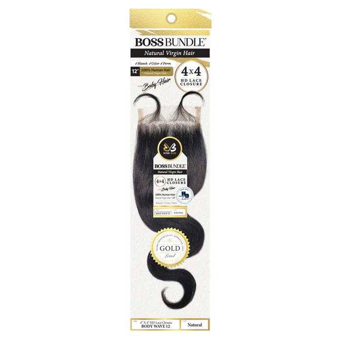 Bobbi Boss Bundle Natural Virgin Hair 4X4 HD Lace Closure - CURLY 12"