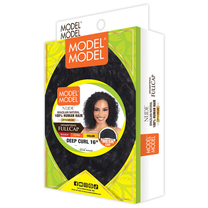 Model Model Nude Brazilian Natural 100% Human Hair Drawstring Full Cap Half Wig - DEEP CURL 16" - Image 3
