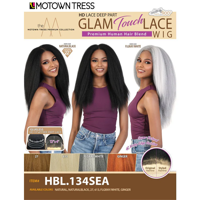 Motown Tress Glam Touch Human Hair Blend 13x4 Glueless HD Lace Wig - HBL.134 SEA - Image 7