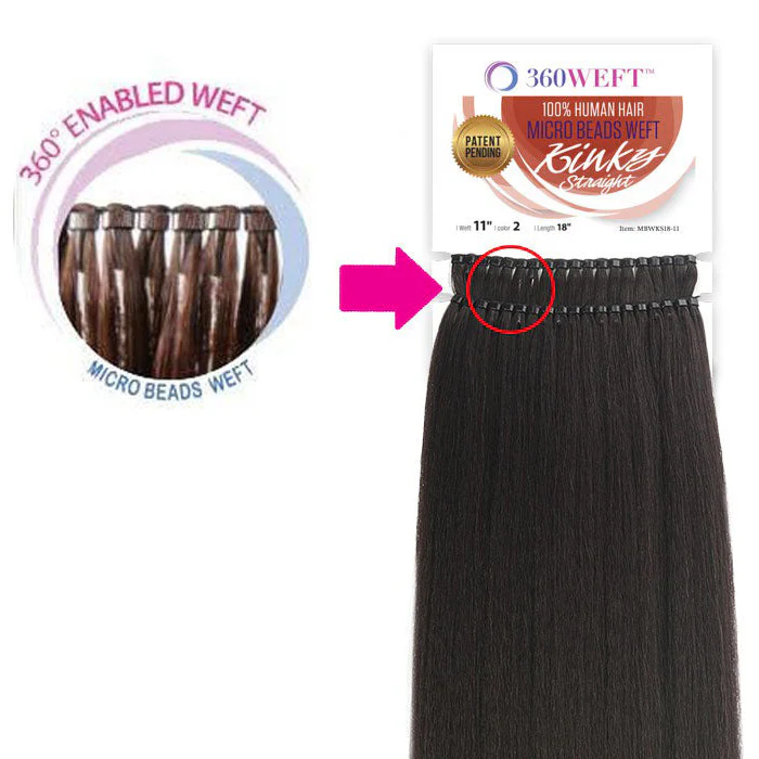 New Born Free 360 Weft 100% Human Hair Micro Beads Weft Weave - KINKY STRAIGHT 18" - Image 2