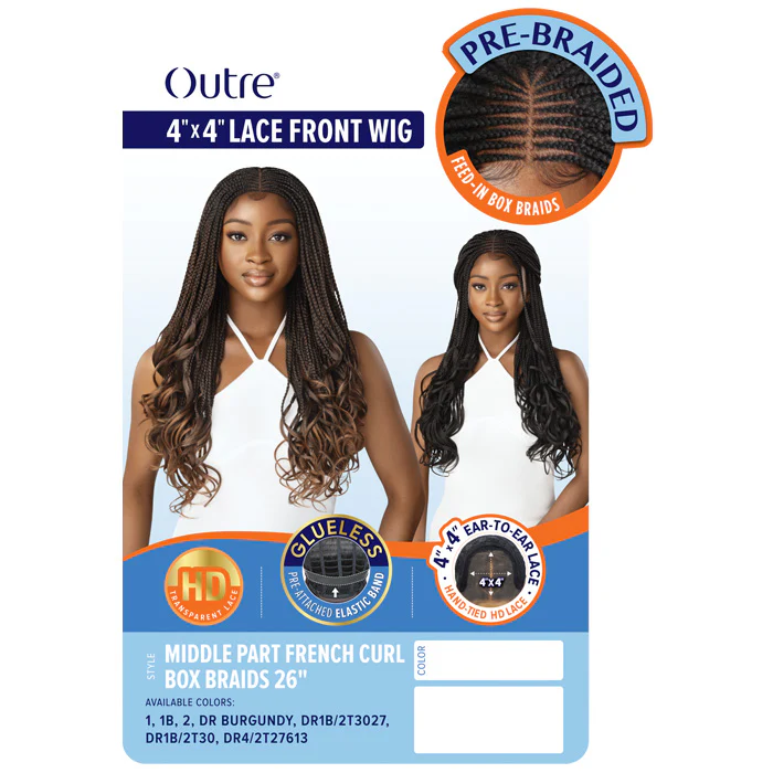 Outre Glueless Pre-Braided 4X4 HD Lace Front Wig - MIDDLE PART FRENCH CURL BOX BRAIDS 26" - Image 6