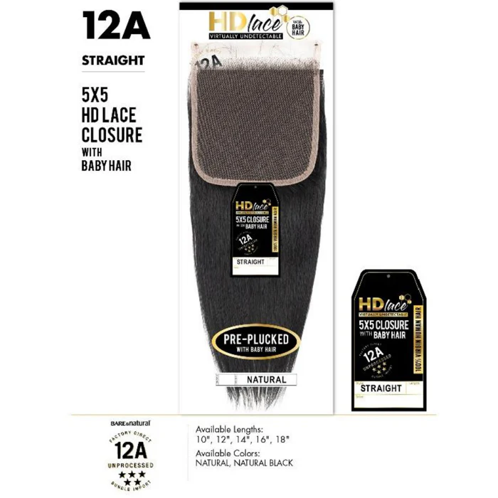 Sensationnel 12A 100% Virgin Human Hair 5X5 HD Lace Closure - STRAIGHT 12 - Image 2